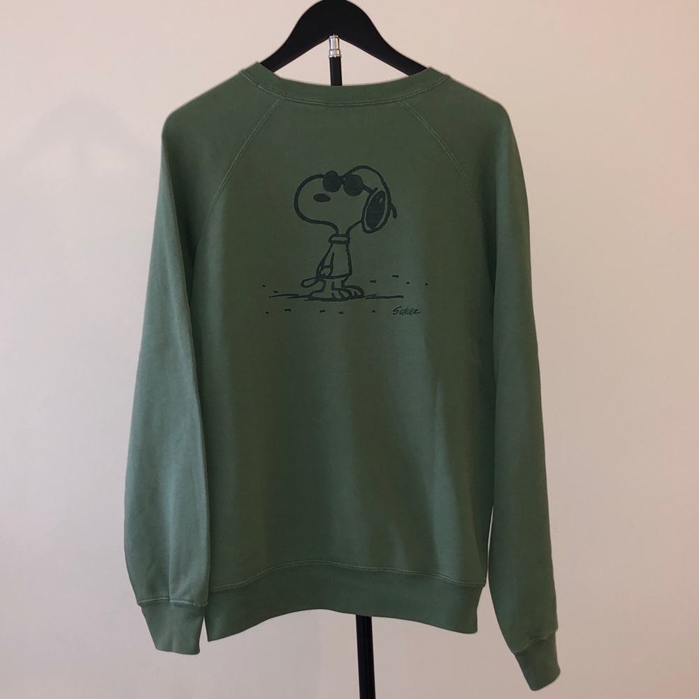 Uniqlo Peanuts Snoopy Joe Cool Sweatshirt Crew Neck Green Women Size S Pullover